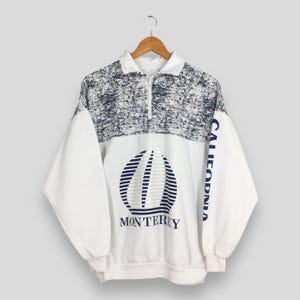 Vintage Monterey California Collar Sweatshirt XLarge Monterey Half Zipper Crewneck Monterey Printed Pullover Cali Sailor Yatch Sweater XL