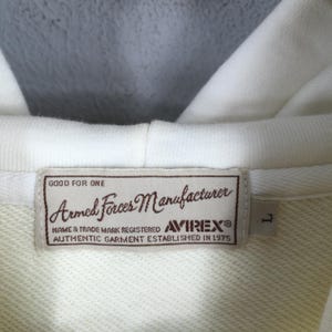 Sudadera con capucha y cremallera blanca vintage Avirex USA, talla grande, con bordado de la bandera estadounidense, suéter militar de la USAF (Fuerza Aérea de EE. UU.), talla L. imagen 6