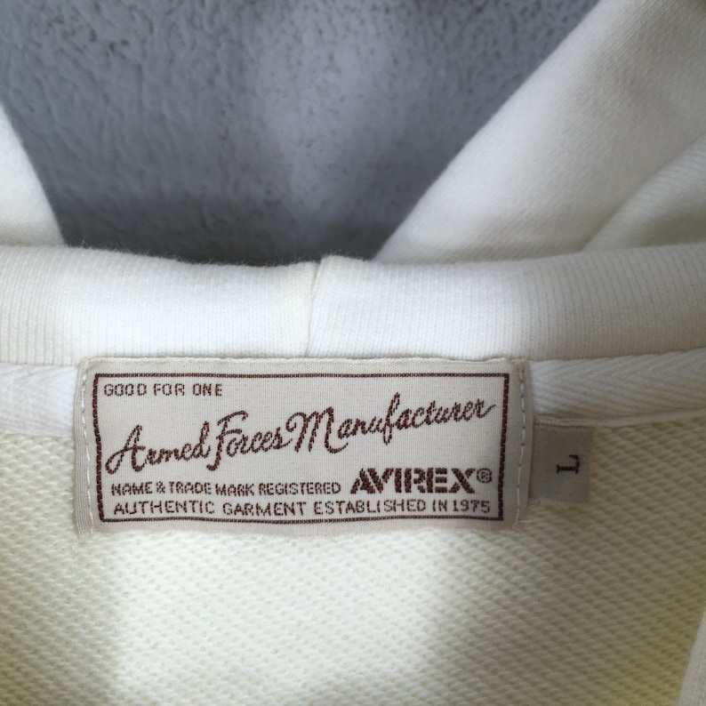 Sudadera con capucha y cremallera blanca vintage Avirex USA, talla grande, con bordado de la bandera estadounidense, suéter militar de la USAF (Fuerza Aérea de EE. UU.), talla L. imagen 6
