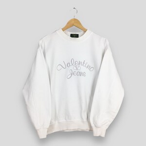 Vintage 90s Valentino Jeans Sweatshirt Medium Valentino Embroidery Logo Jumper Valentino Paris Designer White Crewneck Valentino Sweater M