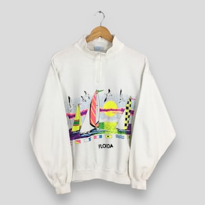 Vintage Florida Beach Yatch Sailing Sweatshirt Large Florida State Sunshine Beach Seagull Half Zipper Sweater Florida Miami Beach Pullover L
