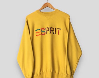 Vintage 90s Esprit Yellow Sweatshirt Large Esprit Embroidery Multicolour Logo Jumper Esprit Sport Apparel American Streetwear Sweater Size L