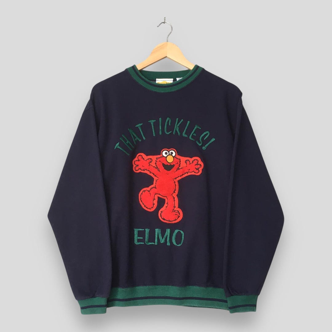 Vintag Sesame Street Elmo Blue Sweatshirt Large Red Elmo That Tickles ...