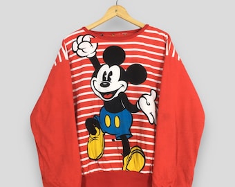Sudadera vintage de rayas de Mickey Mouse de Disney, talla XL, con estampado reversible de Mickey Mouse y cuello redondo, de Mickey Mouse Disneyland, talla XL