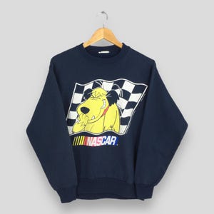 Vintage 90s Nascar Wacky Races Blue Sweatshirt 2XLarge Racing Car Muttley Cartoon Laughs Printed Crewneck Nascar Checkered Flag Sweater 2XL