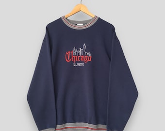 Vintage 90er Jahre Chicago Chicago Hoodie Großes Chicago Chicago City Building Bestickter Rundhalsausschnitt Chicago USA Pullover Chicago Sweater L