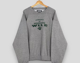 Bluza Minnesota Wild NHL w kolorze szarym, vintage, duża, własność Minnesota Wild, haftowany okrągły dekolt, sweter hokejowy Minnesota Wild National, rozmiar L