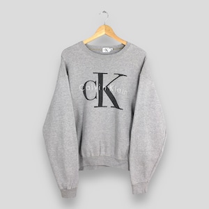 Vintage 90s Calvin Klein Grey Sweatshirt Large Calvin Klein Big Printed Logo Crewneck Ck Jeans Jumper Ck Calvin Klein Men&#39;s Sweater Size L