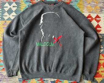 Vintage 90-tals Malcolm X amerikansk revolutionär svart tröja XL Malcolm X historia medborgarrättigheter rund hals Malcolm X pullover överdimensionerad XL