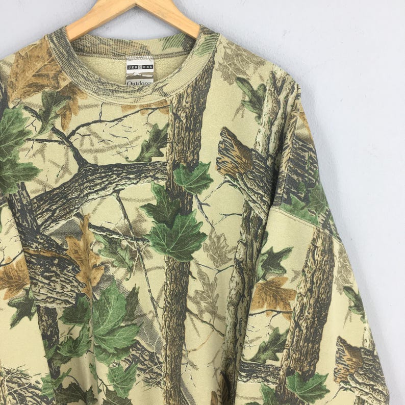 Vintage 90s Jerzees Outdoors Mossy Oak Camo Sweatshirt 3XLarge Camouflage Real Tree Hunting Crewneck Mossy Oak Forest Printed Sweater 3XL image 2