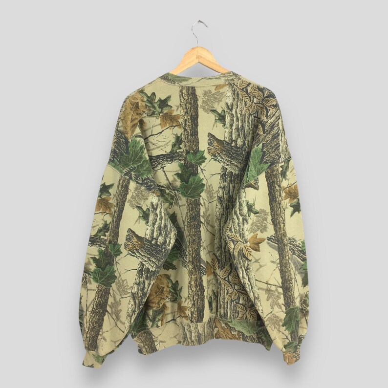 Vintage 90s Jerzees Outdoors Mossy Oak Camo Sweatshirt 3XLarge Camouflage Real Tree Hunting Crewneck Mossy Oak Forest Printed Sweater 3XL image 7