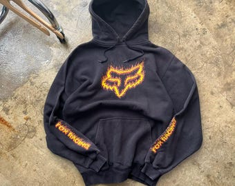 Vintage Fox Racing Team Motocross Hoodie Sweatshirt Medium Fox Racing Printed Spell Out Logo Motocross Jumper Fox Sports Dirt Bike Sweater M
