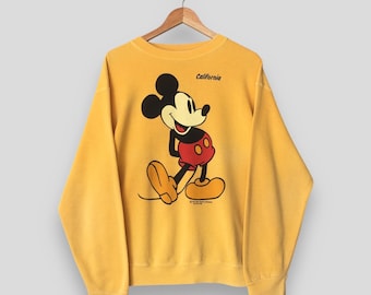 Vintage 90s Mickey Mouse Disney Yellow Sweatshirts Large Mickey Mouse California Pullover Walt Disney The Mouse Jumper Mickey Sweater Size L