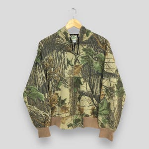 Vintage Mossy Oak Camo Hoodie Sweatshirt Medium Utomhus Kamouflage Äkta Träd Jakt Crewneck Skogskamouflage Tryckt Militär Dragkedja Tröja M bild 1