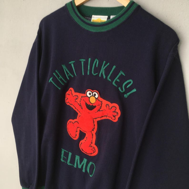 Vintag Sesame Street Elmo Blue Sweatshirt Large Red Elmo That Tickles ...