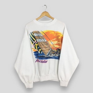 Vintage Florida Beach Yatch Sailing Sweatshirt XLarge Florida State Sunshine Beach Sunset Jumper Sweater Florida Miami Beach Pullover XL
