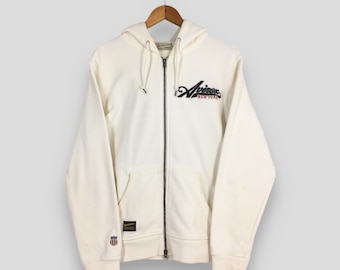 Sudadera con capucha y cremallera blanca vintage Avirex USA, talla grande, con bordado de la bandera estadounidense, suéter militar de la USAF (Fuerza Aérea de EE. UU.), talla L.