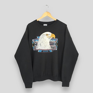 Vintage Eagles Bald Black Sweatshirt 2XLarge Eagle Birds Habitat Graphics Crewneck American Eagle Flying Sweater Wildlife Animal Jumper XXL