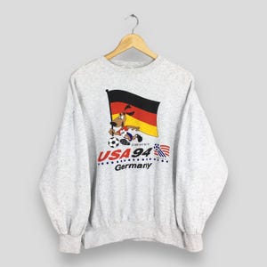 Vintage 90s World Cup USA 1994 Gray Sweatshirt Large World Cup Germany Flag Printed Sweater Fifa World Cup Jumper Soccer Football Sweater L