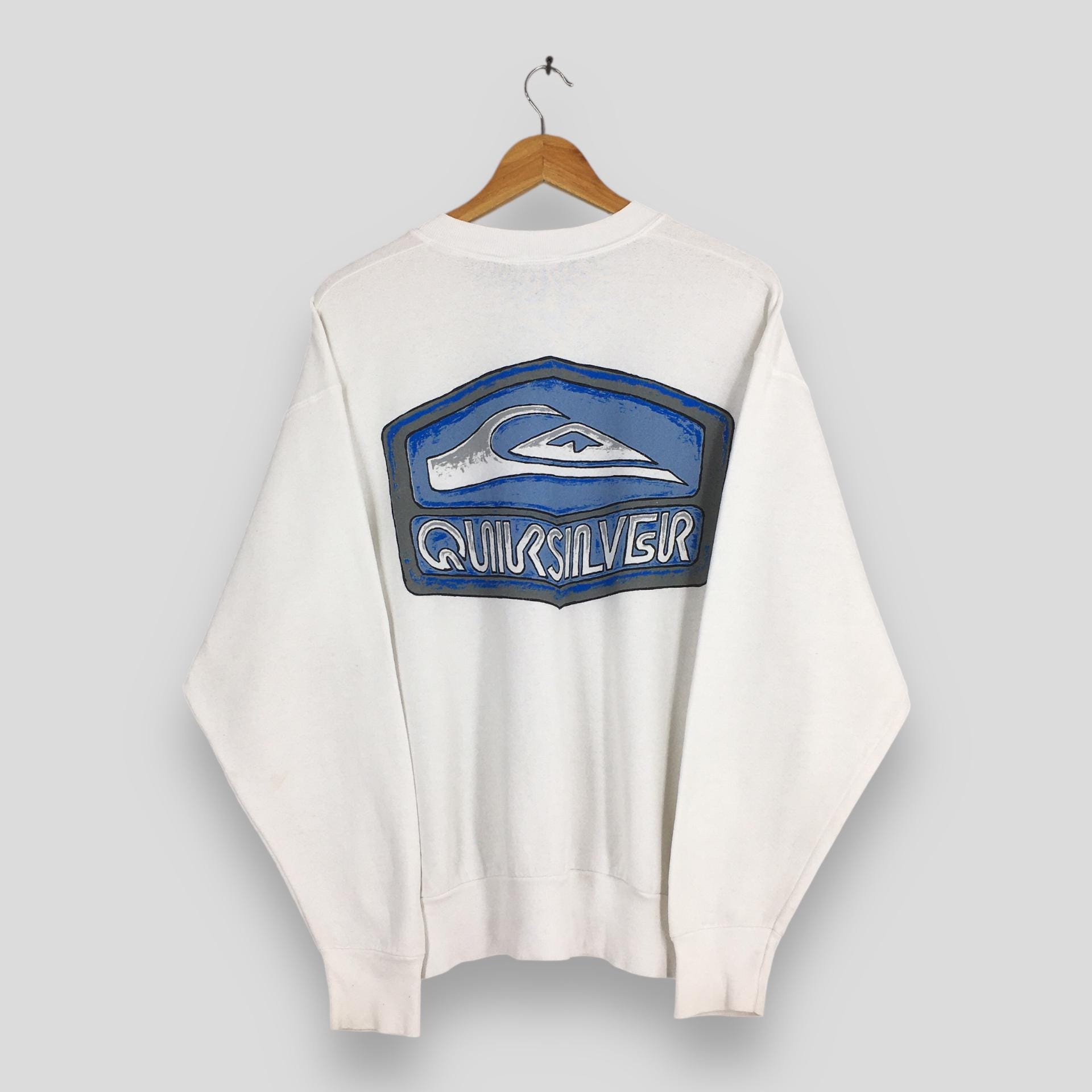 Vintage 90s Quiksilver Surf White Sweatshirt Large Quiksilver Back 