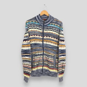 Vintage Missoni Intimo Stripes Multicolor 3D Sweatshirt Medium Missoni Sportswear Italia Pullover Missoni Zipper Longsleeve Knit Sweater M