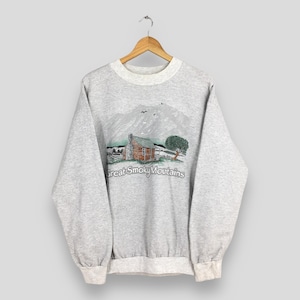 Vintage 90s National Park Great Smoky Mountains Sweatshirt XLarge Mountains Cabin Graphic Printed Crewneck Camping TN Hiking Cozy Jumper XL