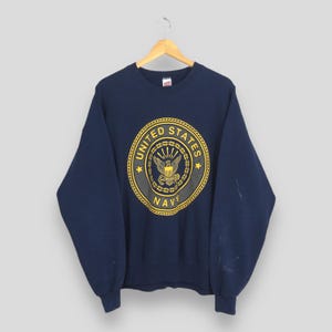 Vintage United States Navy Blue Sweatshirt XLarge Navy Usn Printed Crewneck Military Us Naval Crewneck OCS Navy University Sweater Size XL