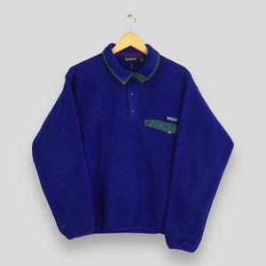 Vintage Patagonia Blue Synchilla Fleece Sweatshirt Small Snap-T Outdoor Cold Warmer Jumper Button Fleece Pullover Warm Comfy Sweater Size S