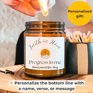 Personalized Christian Faith Candle Gift, Housewarming Gift Basket, Scripture Candle Inspirational Bible Verse Gifts Care Package For Her