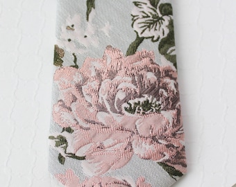 Blush and Grey Floral Jacquard Neck Tie