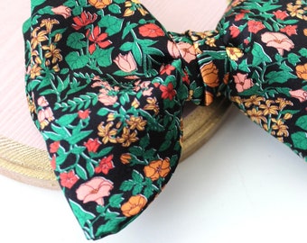 Green Emerald, Black and Pink Liberty Floral Silk Self Tying Oversized Bowtie