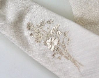 Soft Ivory Linen Floral Embroidered Necktie