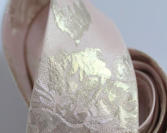 Blush and Gold Brocade Floral Neck Tie - Weddings - Groom