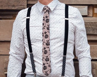 Floral Pink and Black Houndstooth Neck Tie - Hand Stitched - Last in Stock