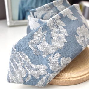Dusty Blue Tone on Tone Art Deco Floral Necktie