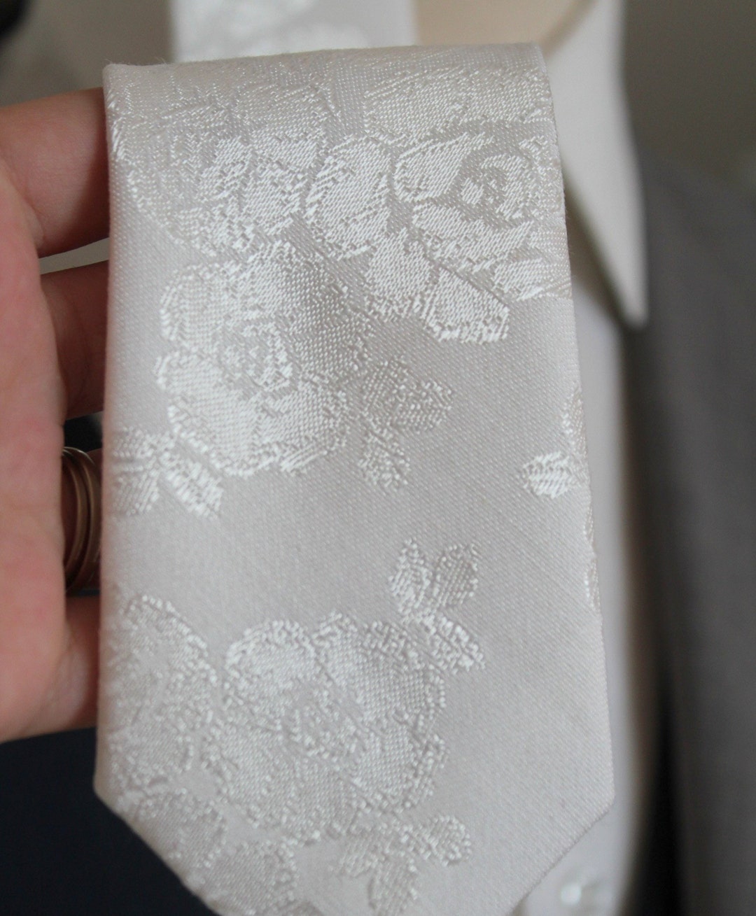 White Ivory Tone on Tone Floral Brocade Neck Tie - Etsy