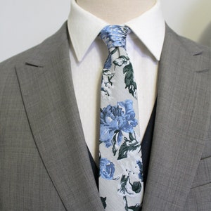 Dusty Blue and Gray Floral Jacquard Neck Tie image 8