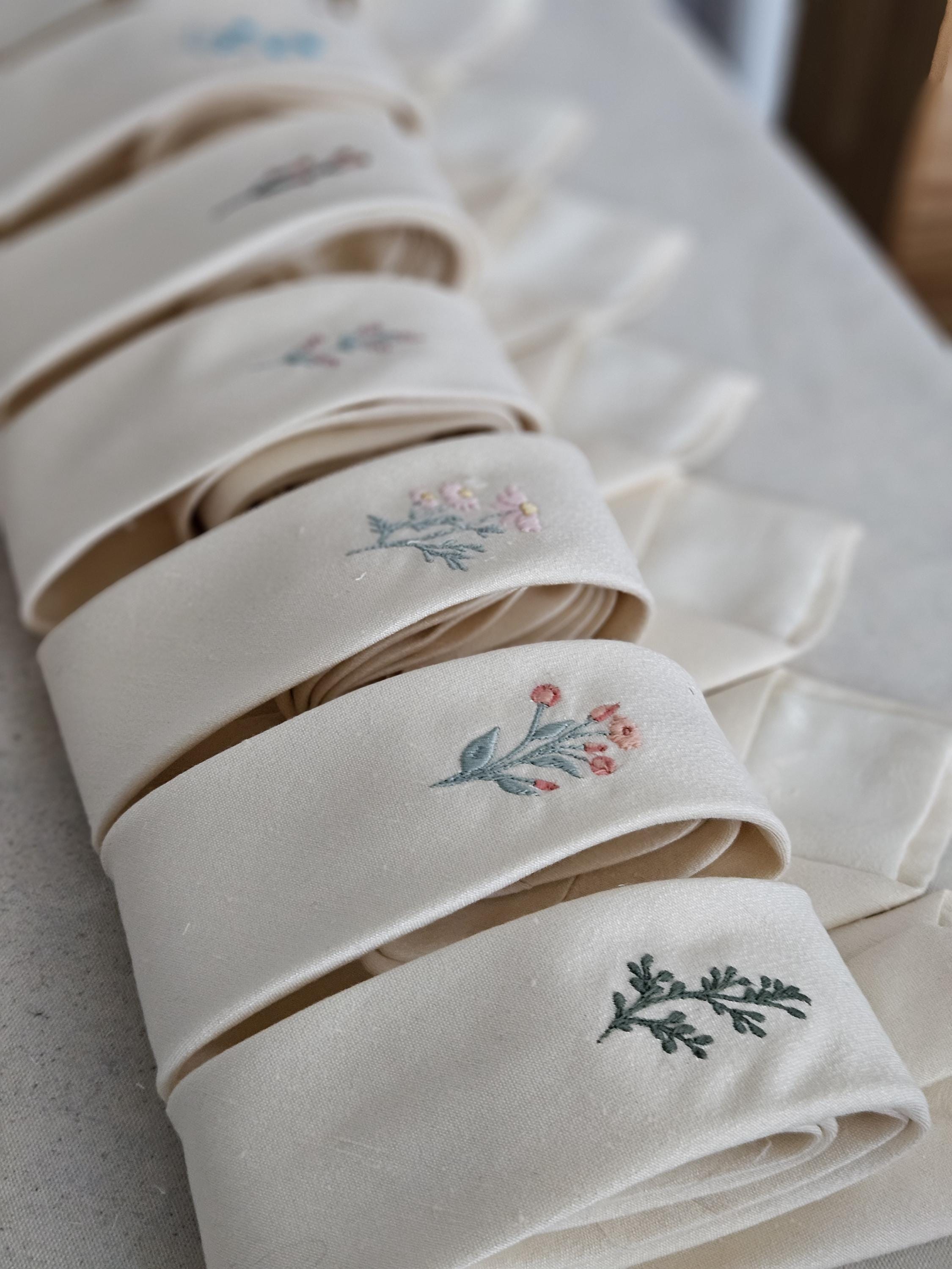 Champagne Ivory Floral Embroidered Necktie - Multiple Floral Options