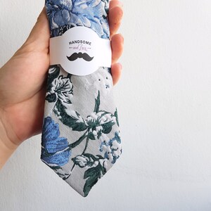 Dusty Blue and Gray Floral Jacquard Neck Tie image 3