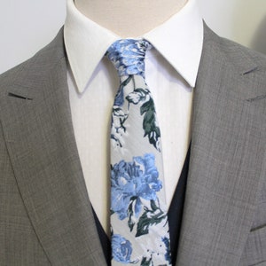 Dusty Blue and Gray Floral Jacquard Neck Tie image 7