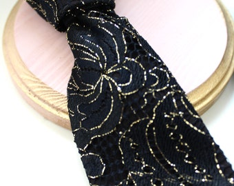 Black and Gold Trim Floral Lace Necktie