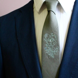 Dusty Sage Green Floral Tonal Embroidered Necktie