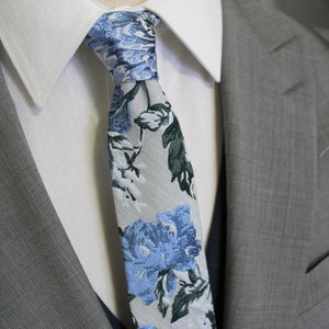 Dusty Blue and Gray Floral Jacquard Neck Tie image 6