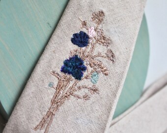 Wheat Linen Necktie with Meadow Floral Embroidery-Choose your Own Floral Colours