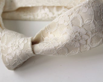 Champagne Ivory Lace Neck Tie