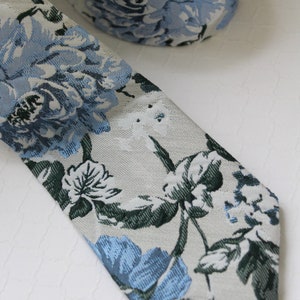 Dusty Blue and Gray Floral Jacquard Neck Tie image 5