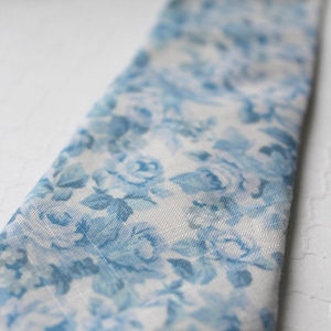 Dusty Blue and White Floral Cotton Neck Tie