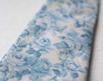 Dusty Blue and White Floral Cotton Neck Tie