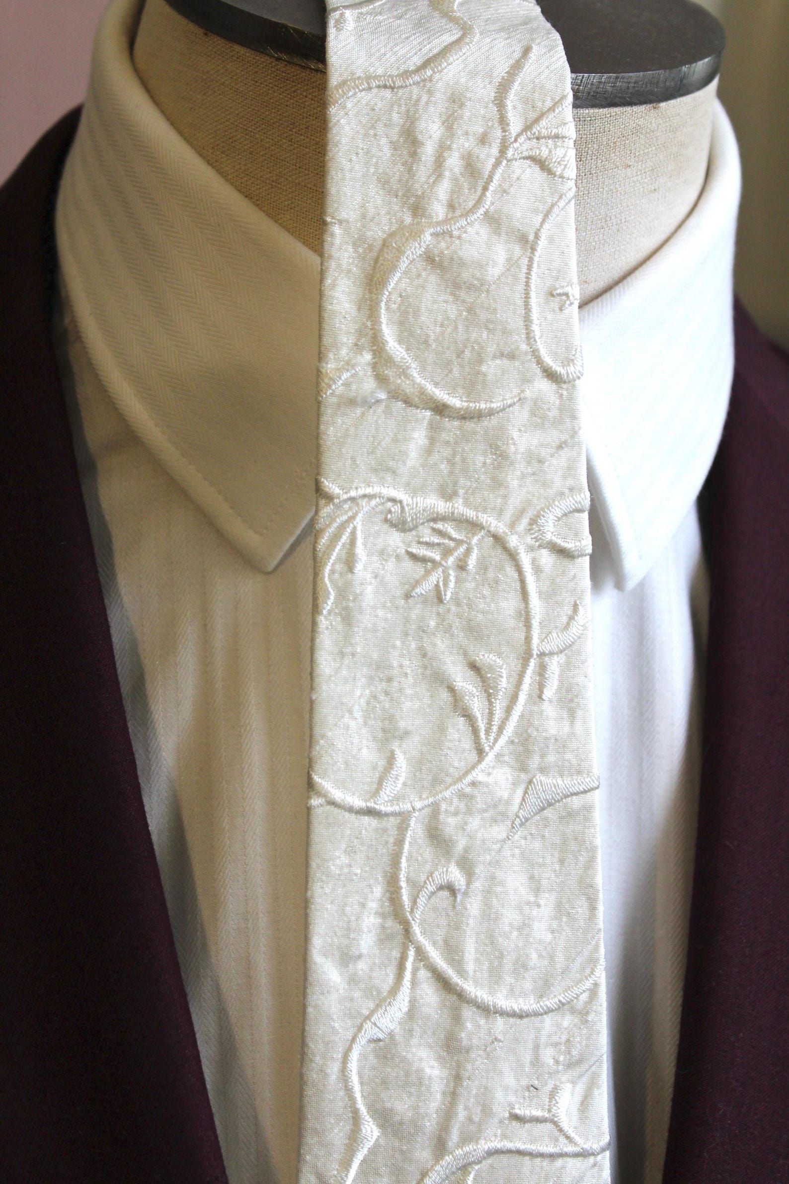 White Ivory Floral Ribbons Embroidery Bridal Silk Necktie - Etsy