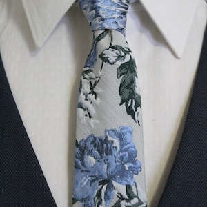 Dusty Blue and Gray Floral Jacquard Neck Tie image 1